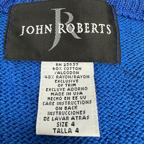 John Roberts Blue Cotton & Rayon Womens Cardigan Sweater Size 4 - Picture 3 of 4